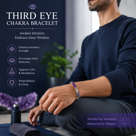 Third Eye Chakra Bracelet for Intuition & Spiritual Awareness | Natural Amethyst, Labradorite & Sodalite Gemstone Beads | Meditation, Mindfulness & Energy Balance Bracelet for Men & Women