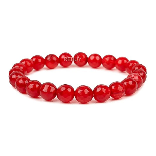 Red Carnelian Diamond Cut stone bracelet for Men and Women Bead size - 8mm Natural Healing Gemstone BY REBUY