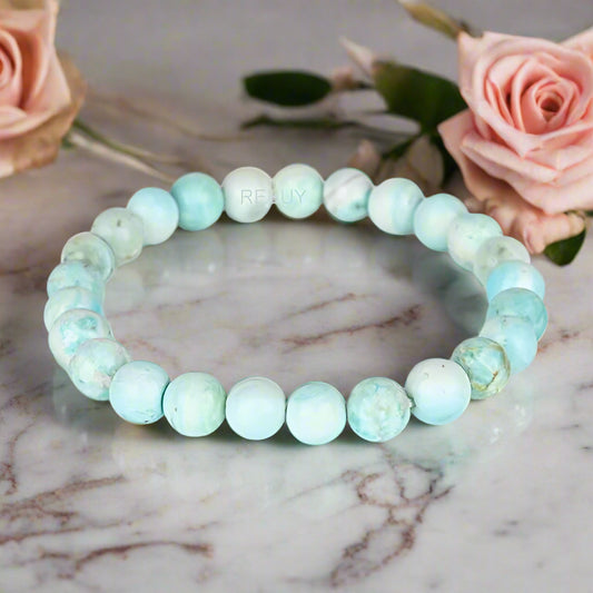 Larimar Agate Stone Bracelet for Men & Women 7MM Lab Certified Natural Round Bead Crystal Healing Gemstone BY REBUY