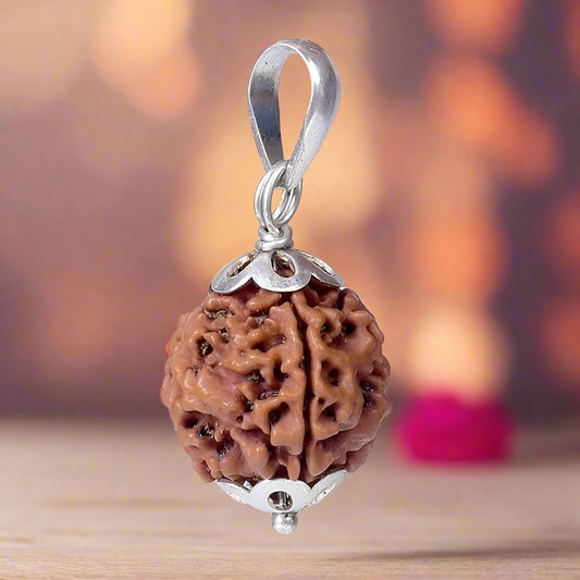 4 Mukhi Rudraksha Pendant Origin Nepal Lab Certified for Men & Women Color Brown By REBUY
