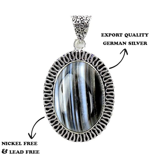 REBUY Black Sulemani Hakik Agate Stone Pendant Jewellery for Men & Women | Lab Certified Natural German Silver Gemstone Helps to Improve Health, Boost Confidence & Strength, Chakra Healing