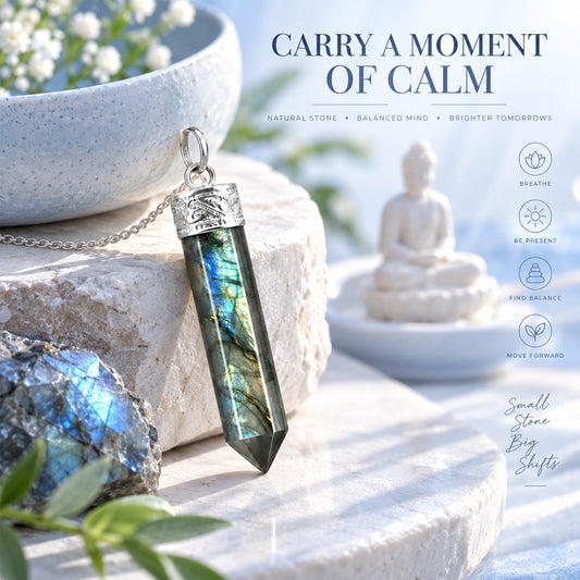 Labradorite Stone Pencil Pendant For Unisex (25-35 mm) Natural Healing Gemstone BY REBUY