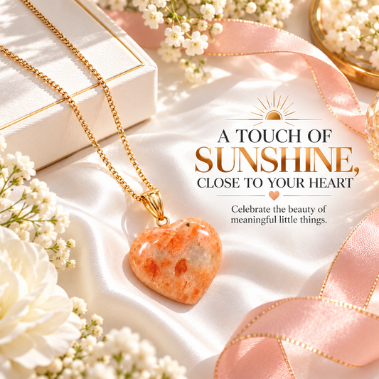 Sunstone Heart Gemstone Pendant Necklace Crystal Healing Stone Jewelry for Men & Women, Color Peach & White, Size 1.5 cm BY REBUY