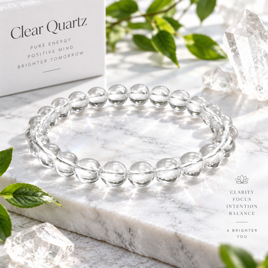 Lab Certified Clear Quartz Stone Bracelet 8mm for Men & Women BY REBUY