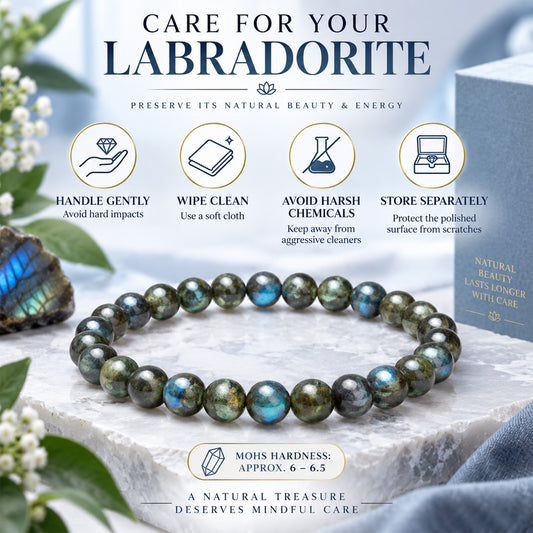 Natural Labradorite Bracelet 8mm Round Beads for Men & Women | Genuine Labradorite Crystal Bracelet with Natural Blue Flash | Meditation, Spirituality, Protection & Everyday Wear | Premium Gemstone Bracelet