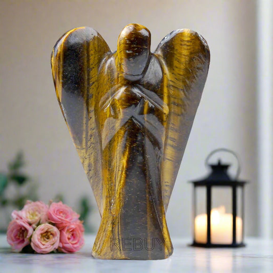 2 Inch Tiger Eye Angel Stone Natural Healing Gemstone Hand Carved Crystal BY REBUY