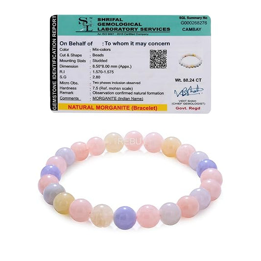 Natural Morganite Bracelet For Men & Women 8mm lab certified Bracelet BY REBUY