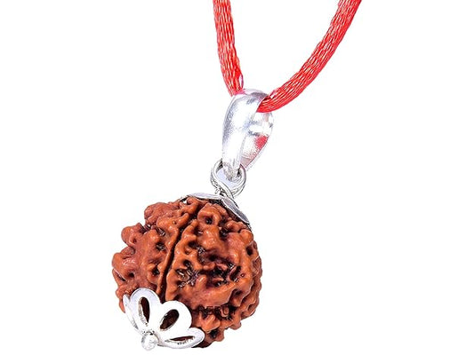 4 Mukhi Rudraksha Pendant Origin Nepal Lab Certified for Men & Women Color Brown By REBUY