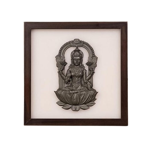 Pyrite Stone Ma Laxmi 3D Selenite Frame | Natural Healing Crystal Gemstone for Home & Office Vastu, Pooja Rooms, Work Desks | Attract Money, Wealth | 22x22 cm