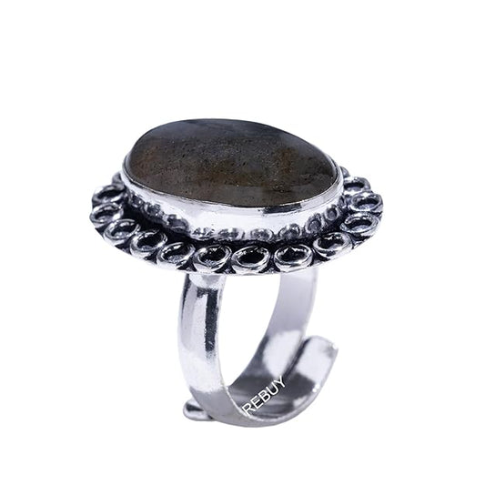 Labradorite German silver Adjustable Ring Natural Healing Crystal Gemstone for Both Men and Women BY REBUY