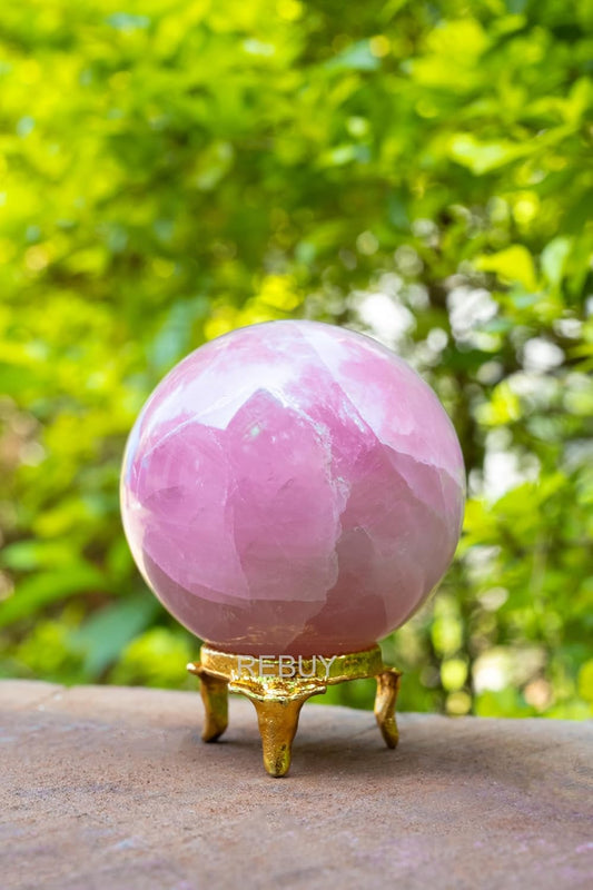 Rose Quartz Stone Sphere Ball with Stand 50mm Gemstone for Home Décor 200g Tabletop Showpiece BY REBUY