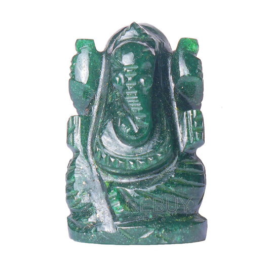 Green Jade Stone Ganesha Idol 3 Inch Natural Healling Gemstone for Pooja & Gifts BY REBUY