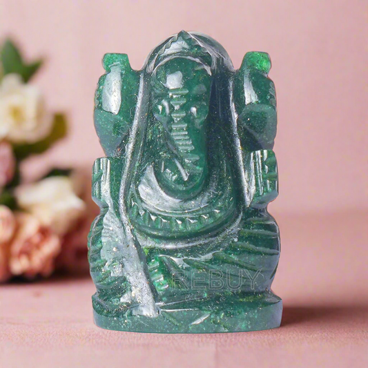 Green Jade Stone Ganesha Idol 3 Inch Natural Healling Gemstone for Pooja & Gifts BY REBUY
