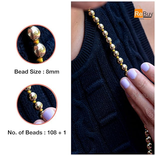 Golden Pyrite 8MM Stone Mala for Men & Women Meditation Crystal Healing Gemstone Necklace BY REBUY