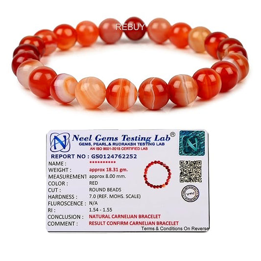 Orange Carnelian stone bracelet for Men and Women Bead size - 8mm Natural Healing Gemstone BY REBUY