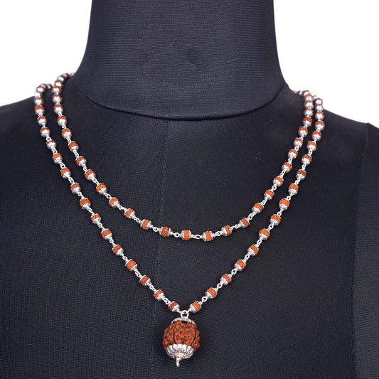 5 Mukhi Shades of Brown 108+1 Natural 5-6mm Beads Silver Plated Rudraksha Mala for men and women BY REBUY
