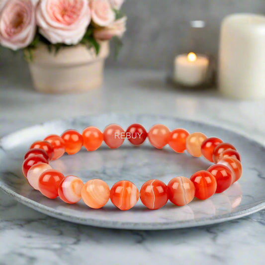 Orange Carnelian stone bracelet for Men and Women Bead size - 8mm Natural Healing Gemstone BY REBUY