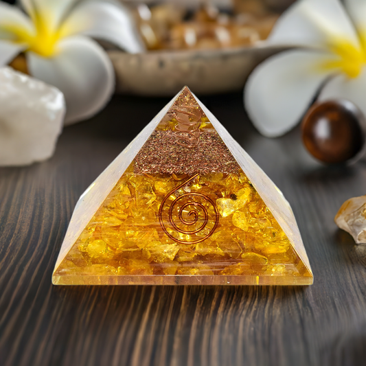 Yellow Citrine Orgone Pyramid | Orgonite Pyramid for Reiki Healing Vastu Fengshui Meditation Yoga Home & Office Decor Gift | 60-70 mm