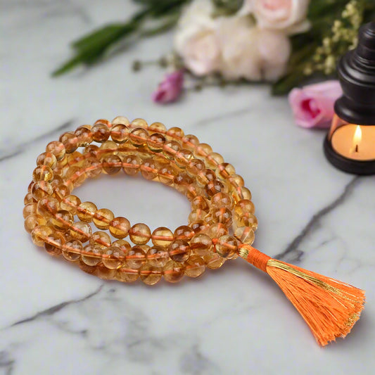 Citrine Stone Mala 8 mm 108 Beads Jaap Mala for Men and Women BY REBUY