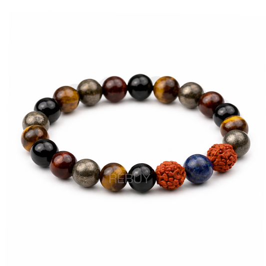 Leadership Bracelet for Men & Women | Natural Gemstone Beads with Rudraksha | Confidence, Focus, Courage & Personal Growth | Stretch Beaded Bracelet for Everyday Wear