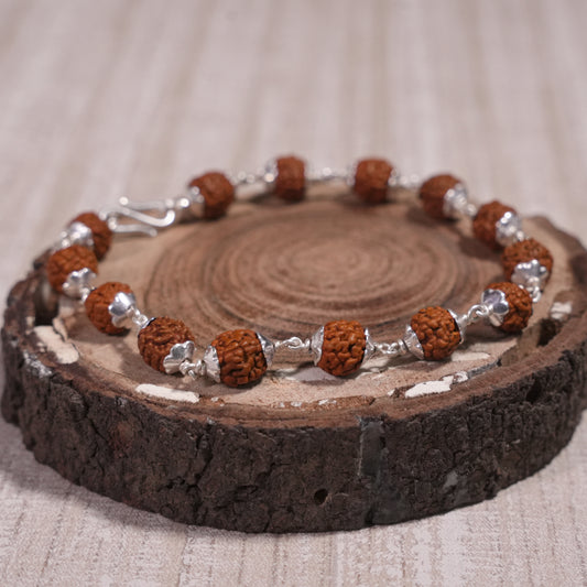 Rudraksha Beads Bracelet In Silver Caps Lab Certified Natural For Men & Women BY REBUY
