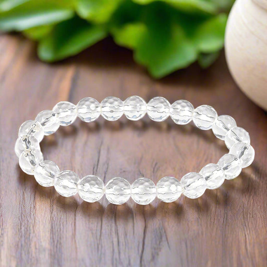 Original & Lab Certified 8mm Clear Quartz Stone Bracelet for  Men & Women By REBUY