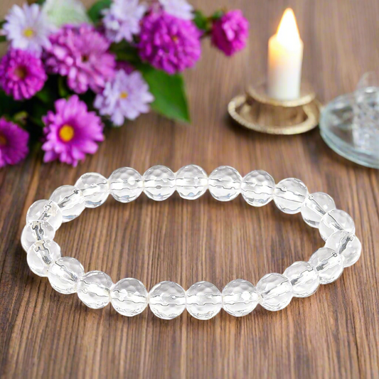 Original & Lab Certified 8mm Clear Quartz Stone Bracelet for  Men & Women By REBUY