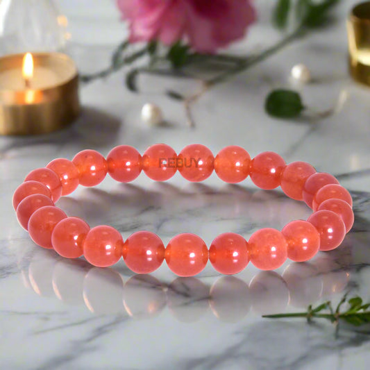 Original & Lab Certified 8mm Red Carnelian stone Bracelet for Men & Women By REBUY