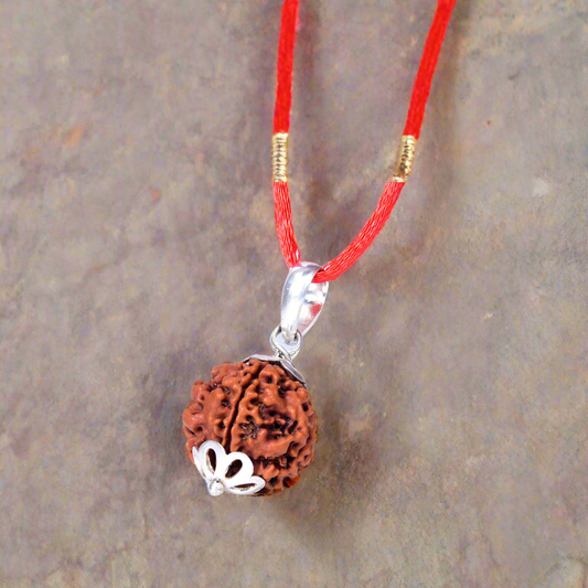 4 Mukhi Rudraksha Pendant Origin Nepal Lab Certified for Men & Women Color Brown By REBUY