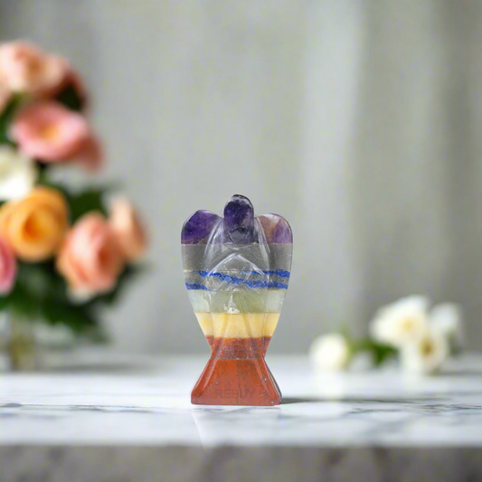 REBUY Seven Chakra Stone Angel | Natural Chakras  Healing Gemstone Crystal for Chakra Alignment for Holistic Well-being, Spiritual Balance,  Meditation and Energy Work, Vastu Placement, Home Office Decor | 2 Inch