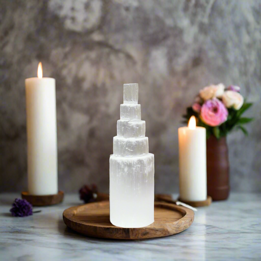 Selenite Crystal Stones Tower for Natural Reiki Healing, Selenite Skyscraper Towers 10 cms by REBUY