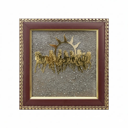Pyrite 7 Horses Pyrite Stone Frame | Natural Original Crystal Healing Seven Running Horses Frame for Attract Money, Vastu, Brings Success in Business Wall Decor Frame - Home Office Living Room BY REBUY