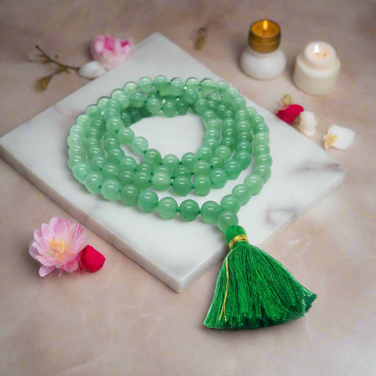 Green Aventurine Stone Japa Mala Crystal Healing 6MM Gemstone 108 + 1 Prayer Beads Lab Certificate BY REBUY