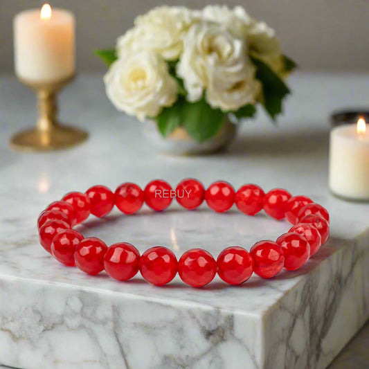 Red Carnelian Diamond Cut stone bracelet for Men and Women Bead size - 8mm Natural Healing Gemstone BY REBUY
