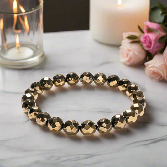 Golden Pyrite Diamond Cut Bracelet Money Magnet Bracelet Bead Size 8 mm Lab Certified By REBUY