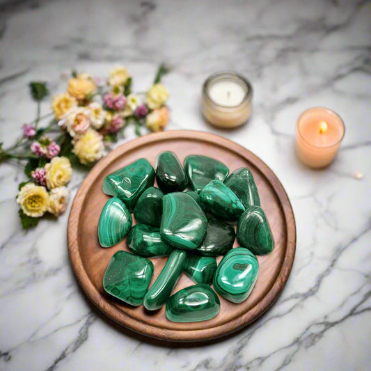 Malachite Tumbled Stone 100H Natural Healing Gemstone for Meditation, Yoga, Reiki, Chakra Balancing BY REBUY